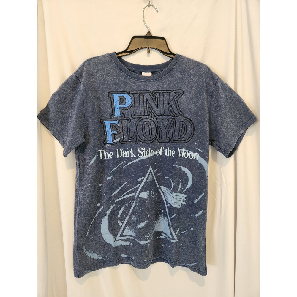 Pink Floyd Dark Side of the Moon Embroidered T-Shirt Blue Mineral Wash Large NEW